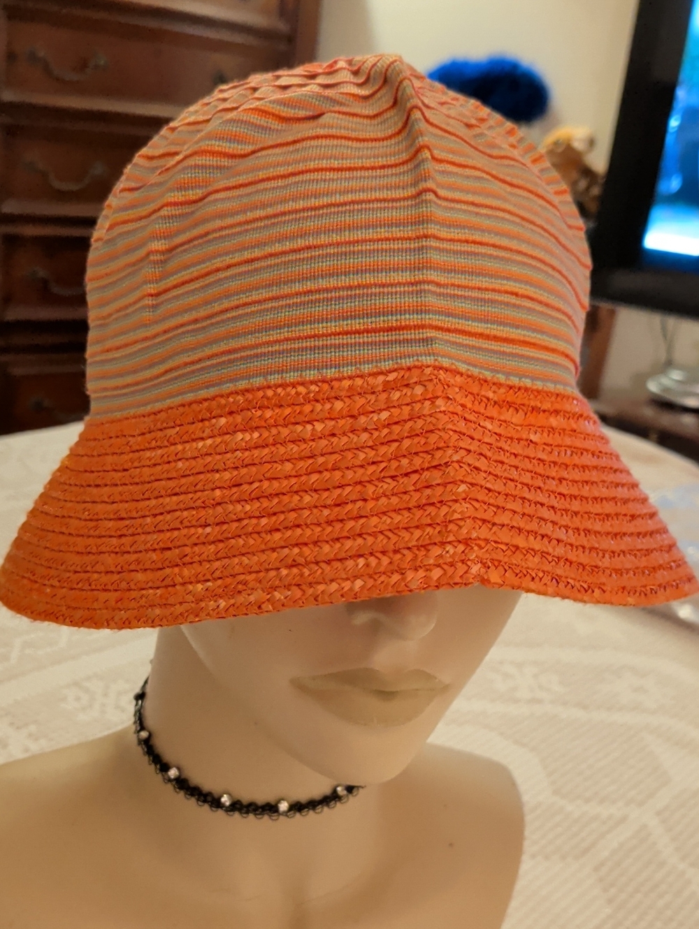 Plantania Vintage Orange Striped Summer Bucket Hat - Women Accessories